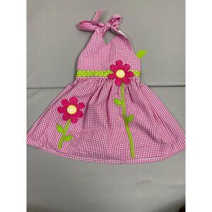 Rare Editions Pink Halter‎ Kids Dress size 2T Gingham Plaid Floral Barbie Pinup